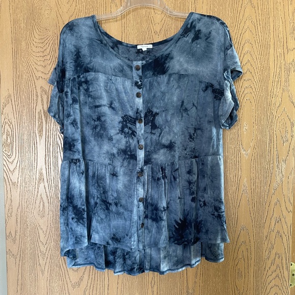 XL Blue Tie dye Peplum Tee - Picture 1 of 5